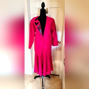 Jacket and skirt, faux slip snake  detail, dark pink